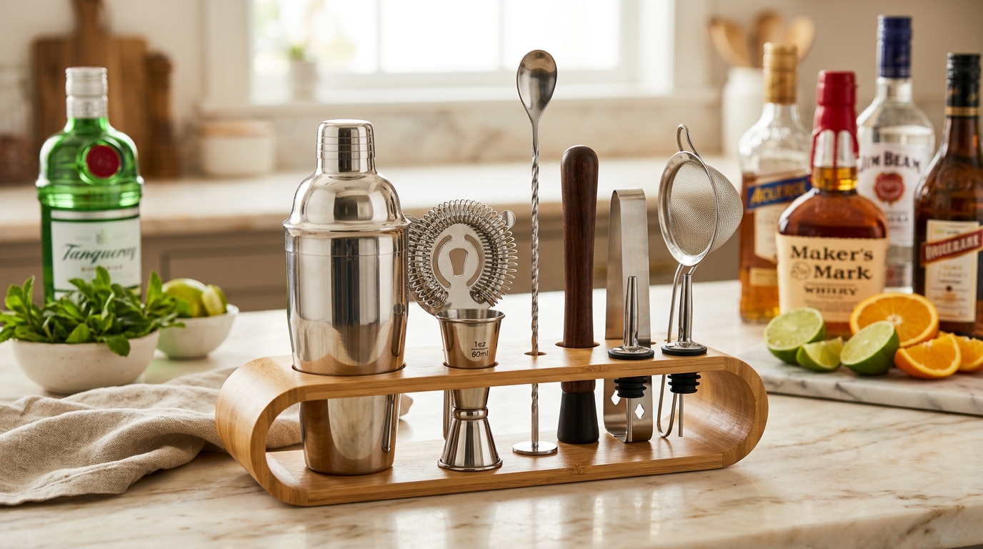 Cocktail Starter-Set und Geschenk-Set mit Bambusständer
